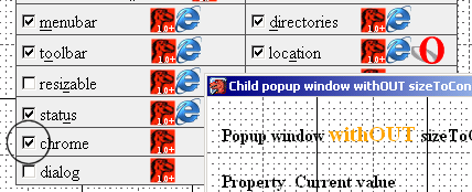 Popup window with setting chrome=yes